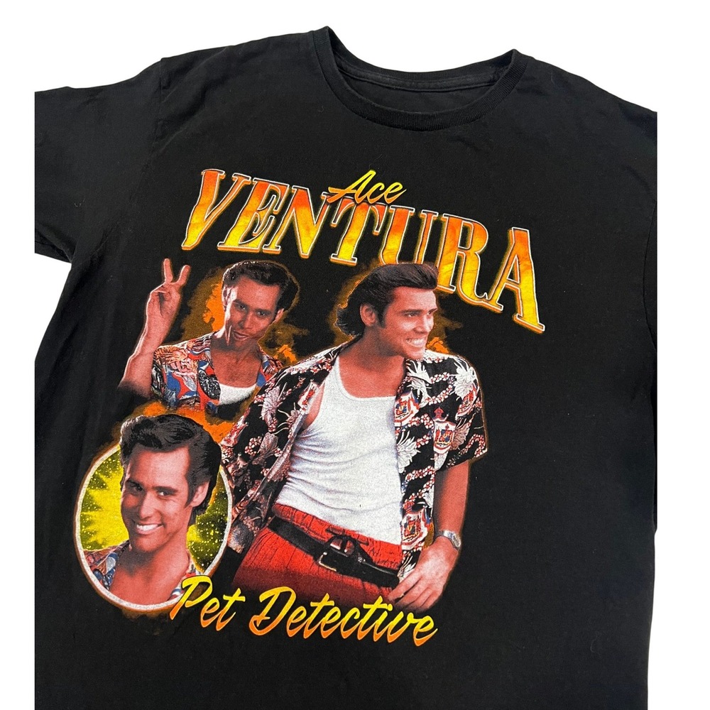 Ace Ventura Pet Detective Jim Carrey Graphic T-Shirt Mens Medium Black Movie Tee